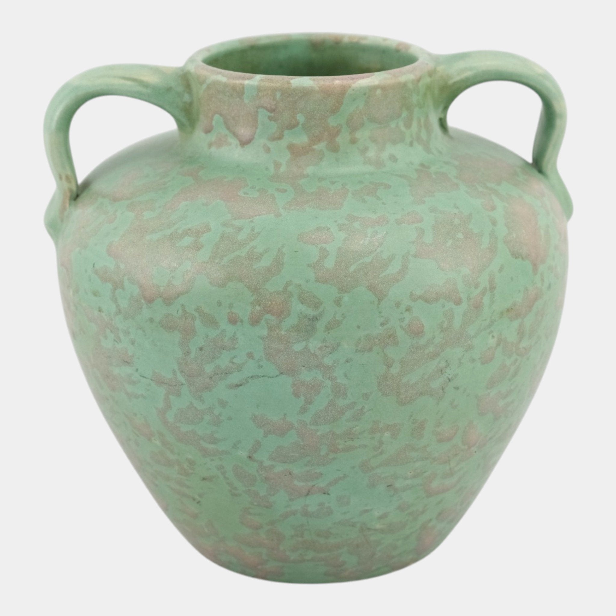 Brush McCoy 1930s Arts And Crafts Pottery Mottled Green Handled