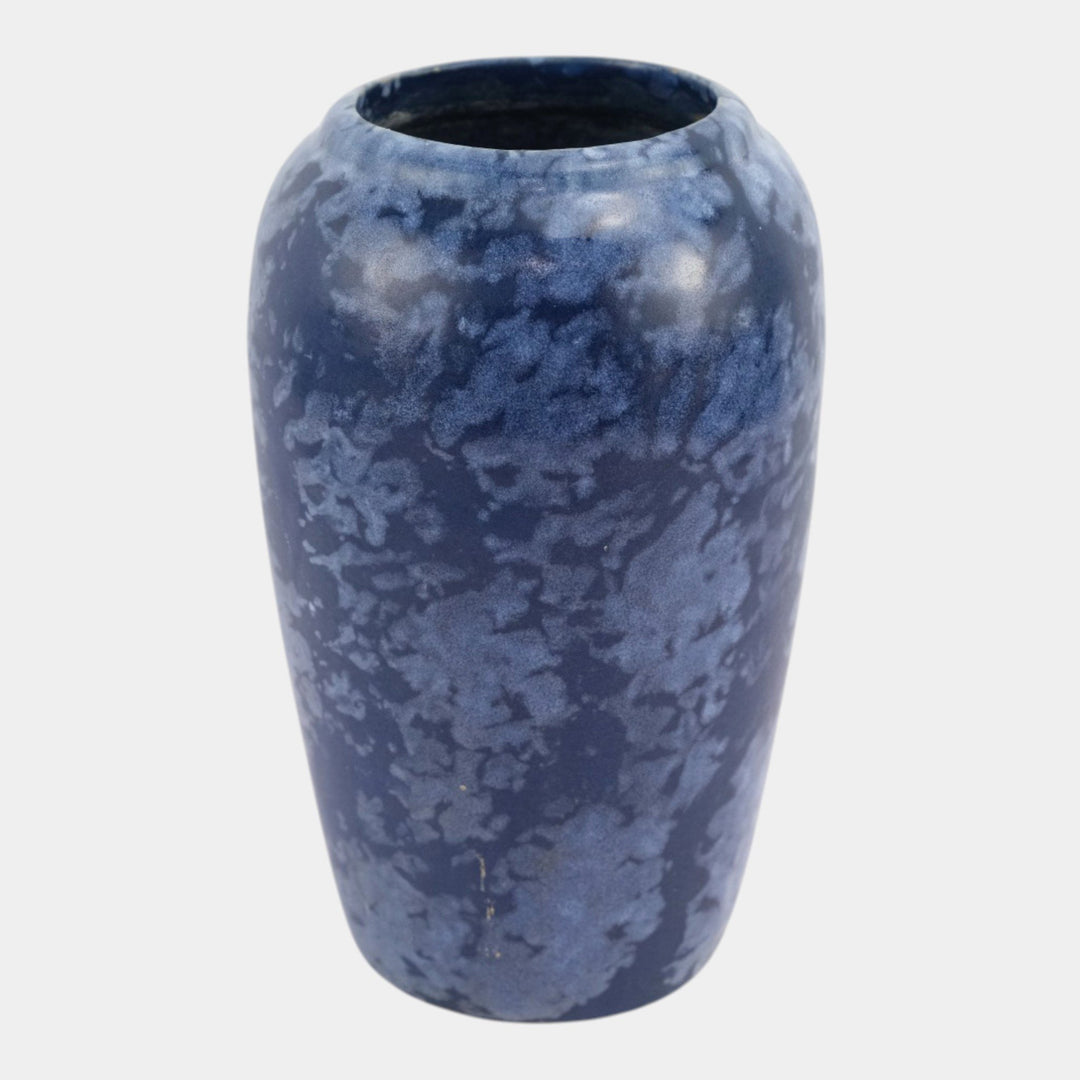 Brush McCoy Art Pottery Mottled Blue Art Deco Slightly Tapered Form Ceramic Vase - Just Art Pottery