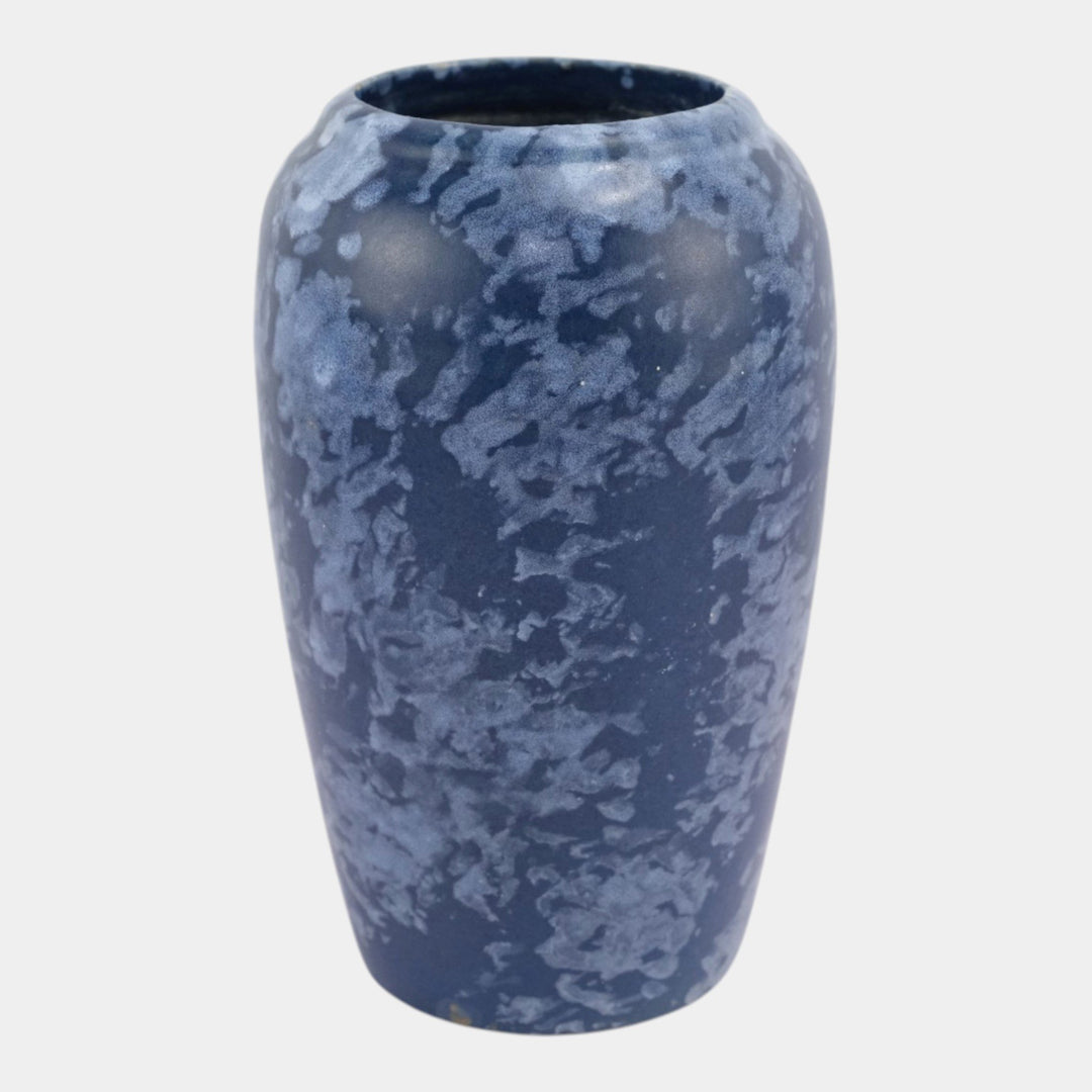 Brush McCoy Art Pottery Mottled Blue Art Deco Slightly Tapered Form Ceramic Vase - Just Art Pottery