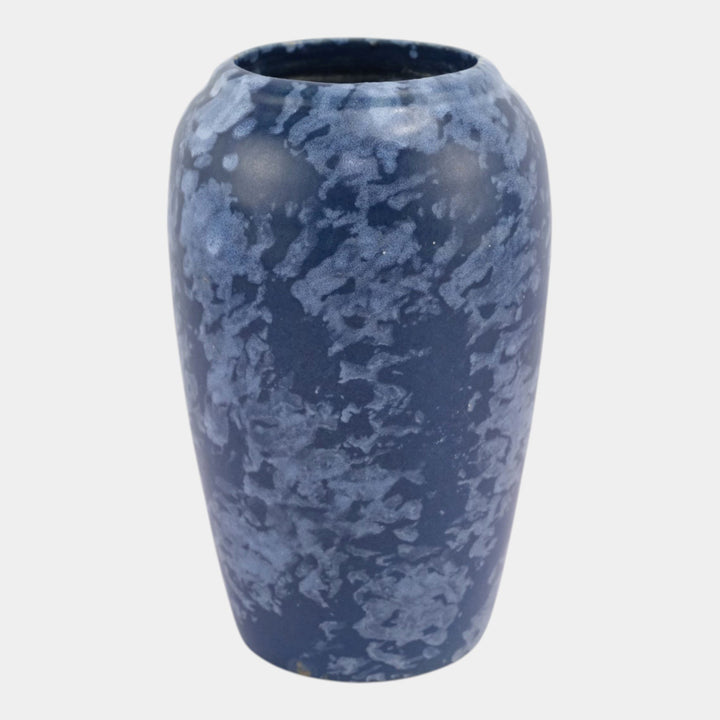 Brush McCoy Art Pottery Mottled Blue Art Deco Slightly Tapered Form Ceramic Vase - Just Art Pottery