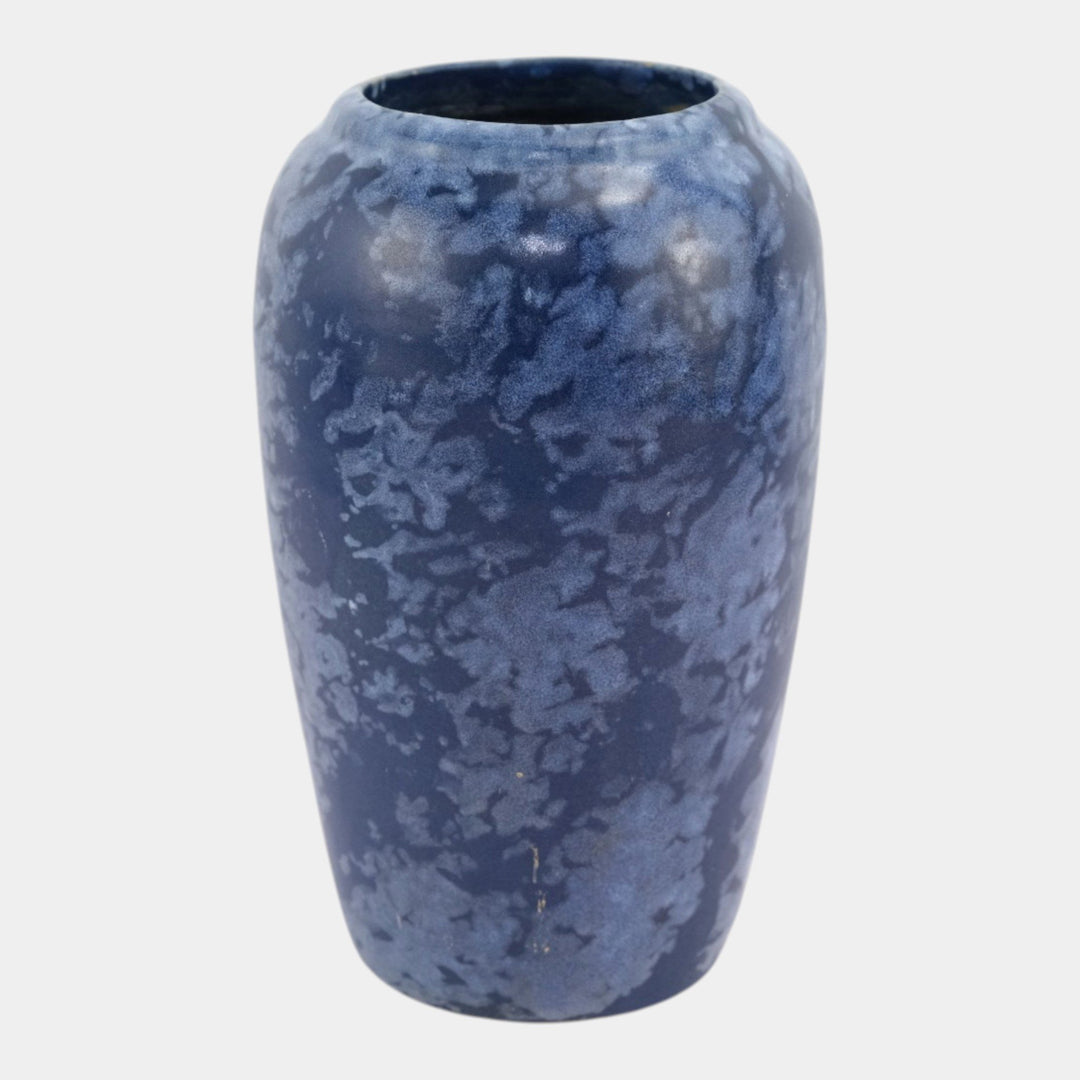 Brush McCoy Art Pottery Mottled Blue Art Deco Slightly Tapered Form Ceramic Vase - Just Art Pottery