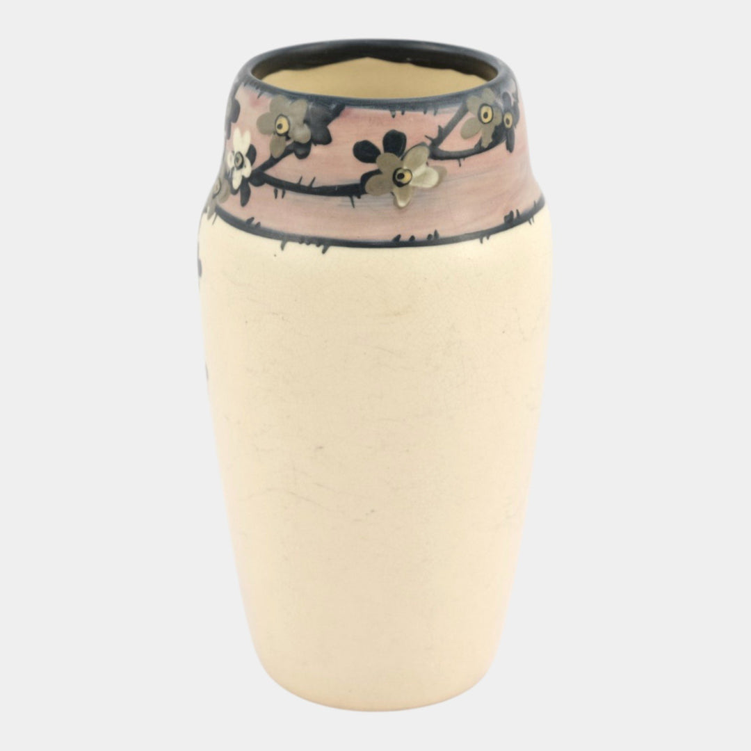 Weller Hudson 1920s Vintage Art Pottery Hand Painted White Floral Ceramic Vase - Just Art Pottery