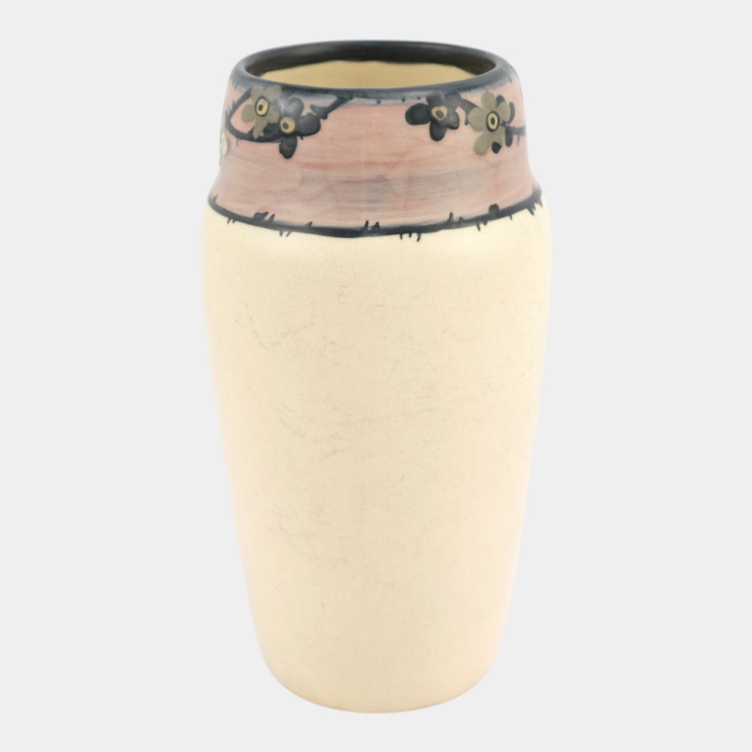 Weller Hudson 1920s Vintage Art Pottery Hand Painted White Floral Ceramic Vase - Just Art Pottery