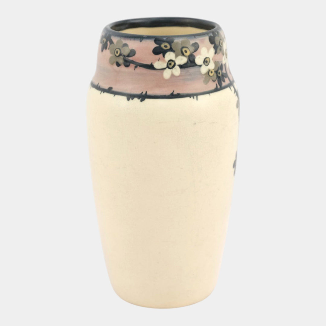 Weller Hudson 1920s Vintage Art Pottery Hand Painted White Floral Ceramic Vase - Just Art Pottery