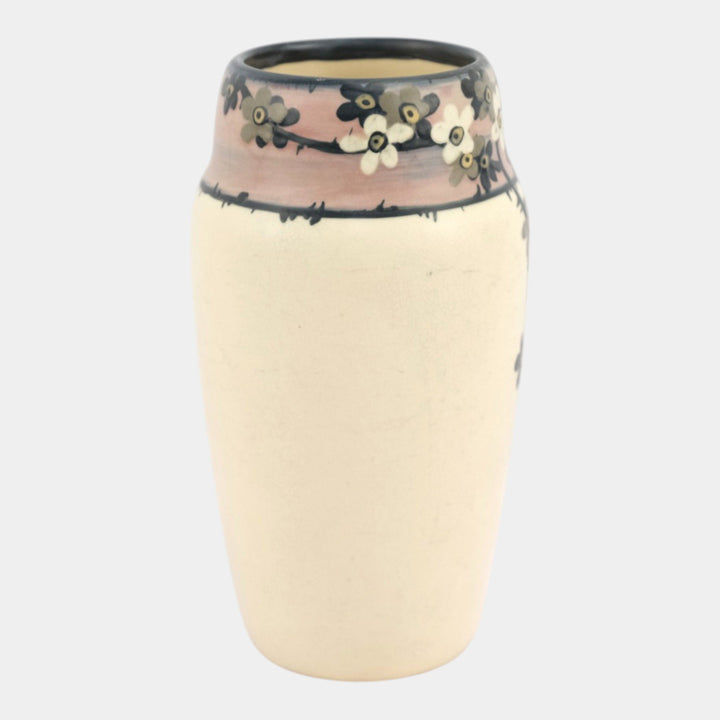 Weller Hudson 1920s Vintage Art Pottery Hand Painted White Floral Ceramic Vase - Just Art Pottery