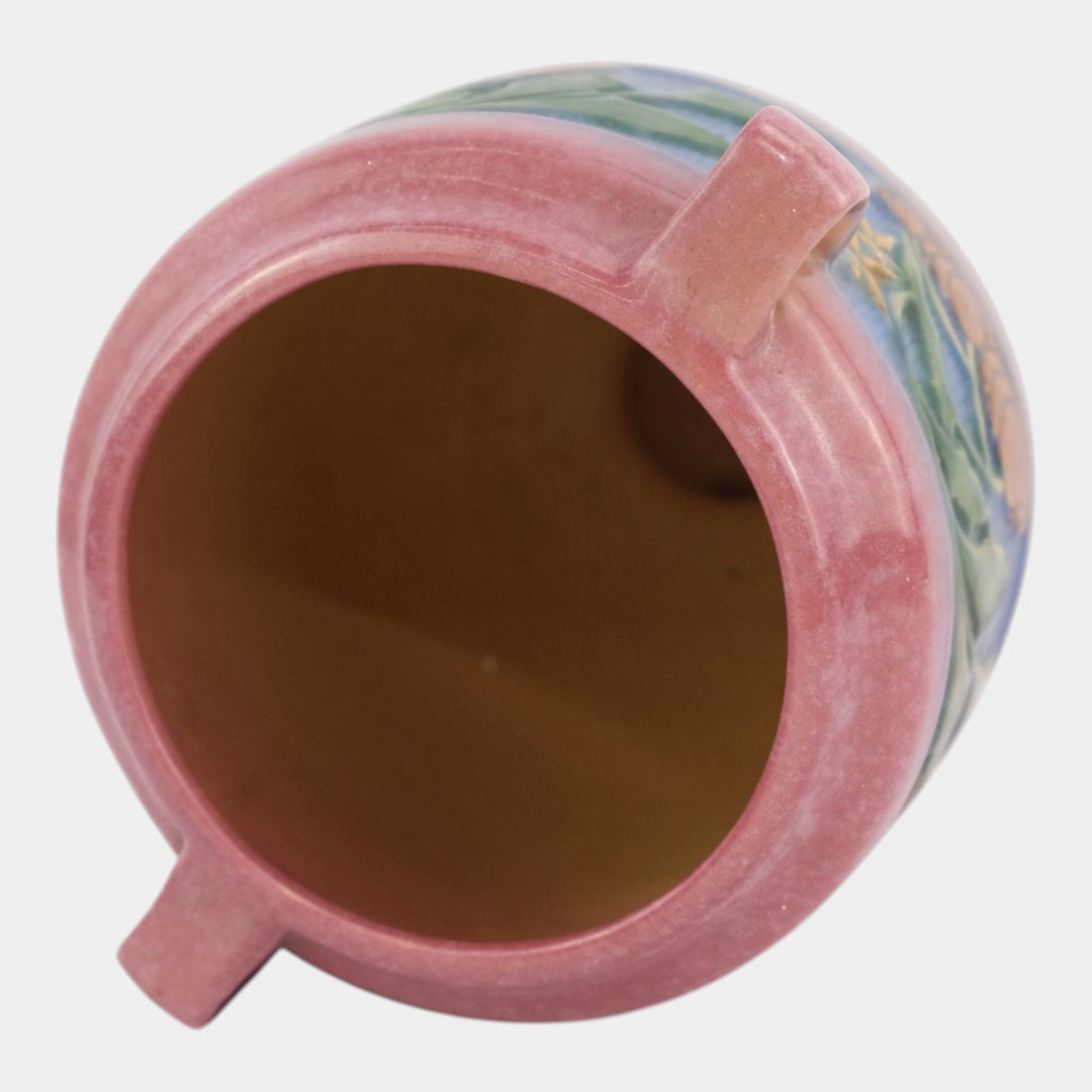 Roseville Baneda Pink 1932 Vintage Arts And Crafts Pottery Ceramic Vase 606-7 - Just Art Pottery