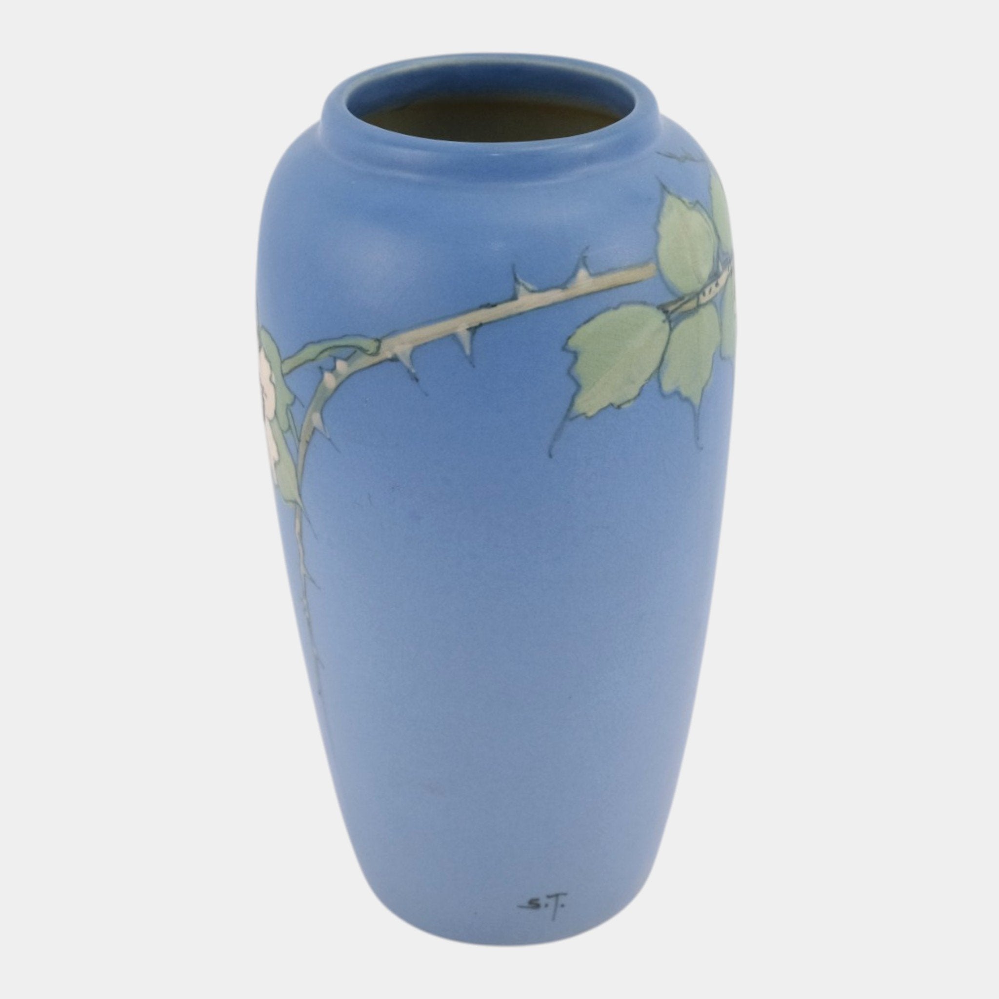 Weller Hudson 1920s Vintage Art Pottery Blue Hand Painted Floral