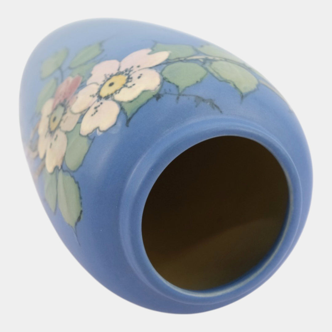 Weller Hudson 1920s Vintage Art Pottery Blue Hand Painted Floral Ceramic Vase - Just Art Pottery