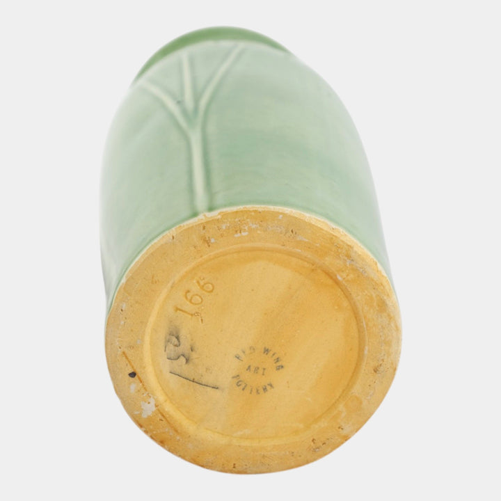 Red Wing 1930s Vintage Art Deco Pottery Green Floral In Relief Ceramic Vase - Just Art Pottery