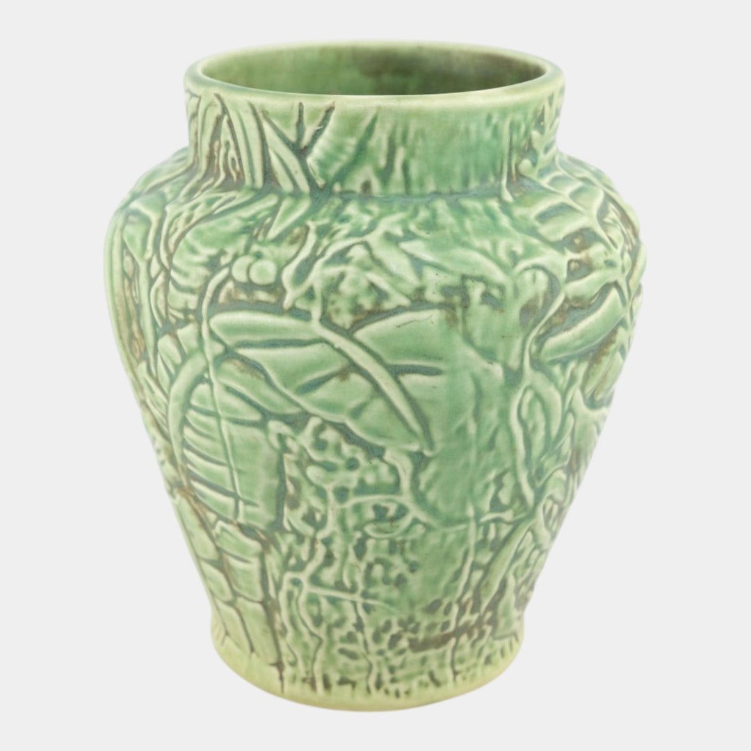 Weller Marvo 1920s Vintage Art Deco Pottery Green Leaves Palm Frond Ceramic Vase - Just Art Pottery