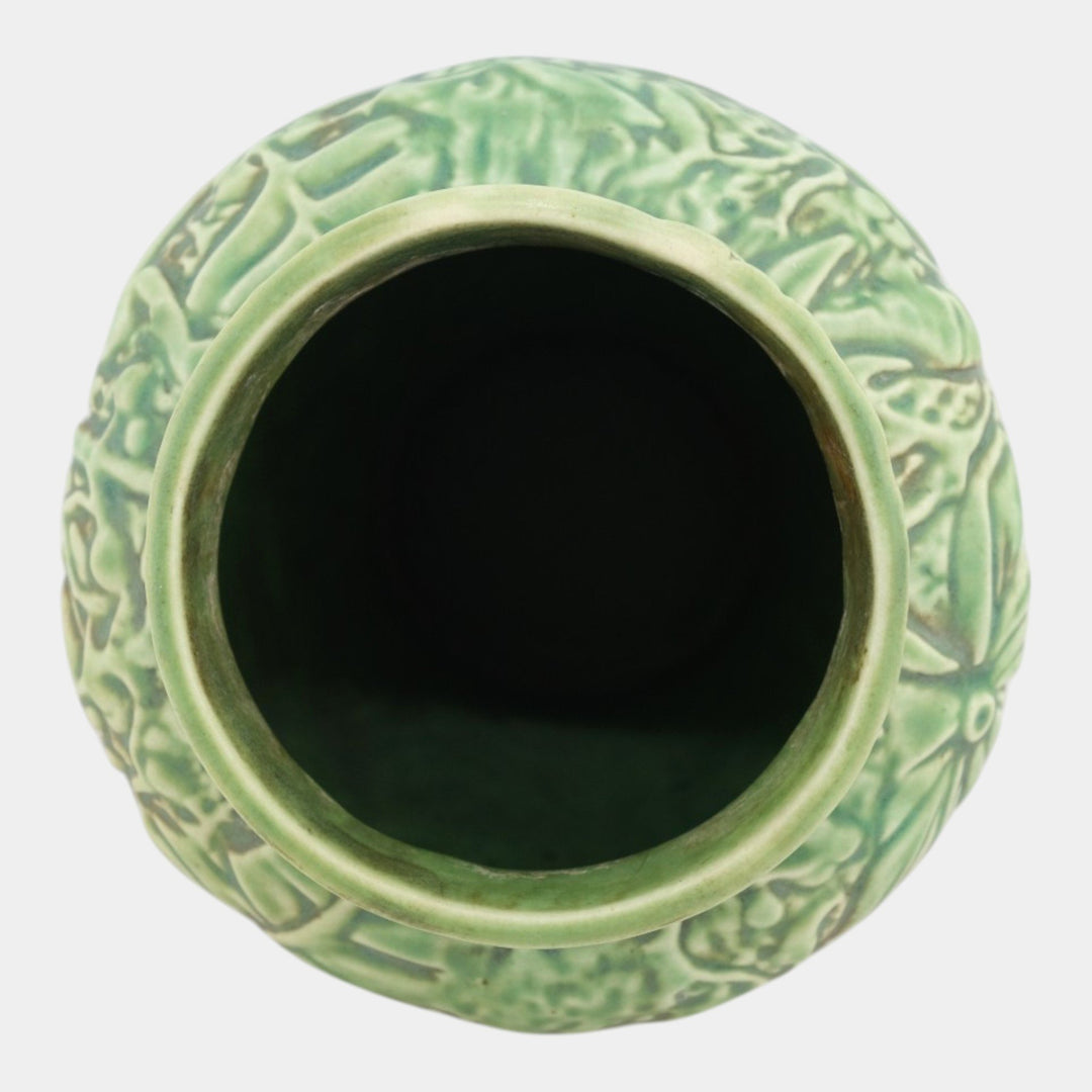 Weller Marvo 1920s Vintage Art Deco Pottery Green Leaves Palm Frond Ceramic Vase - Just Art Pottery