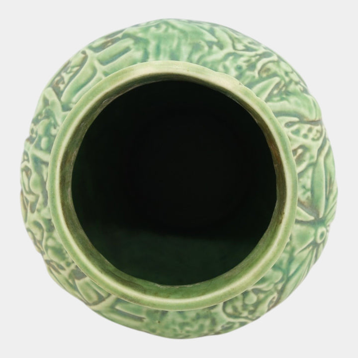 Weller Marvo 1920s Vintage Art Deco Pottery Green Leaves Palm Frond Ceramic Vase - Just Art Pottery