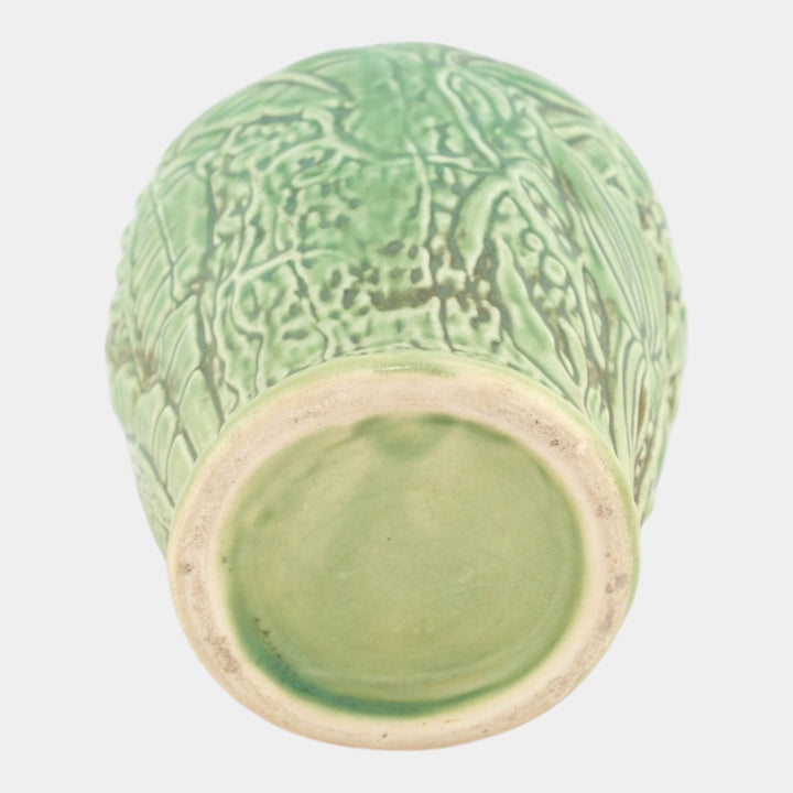 Weller Marvo 1920s Vintage Art Deco Pottery Green Leaves Palm Frond Ceramic Vase - Just Art Pottery