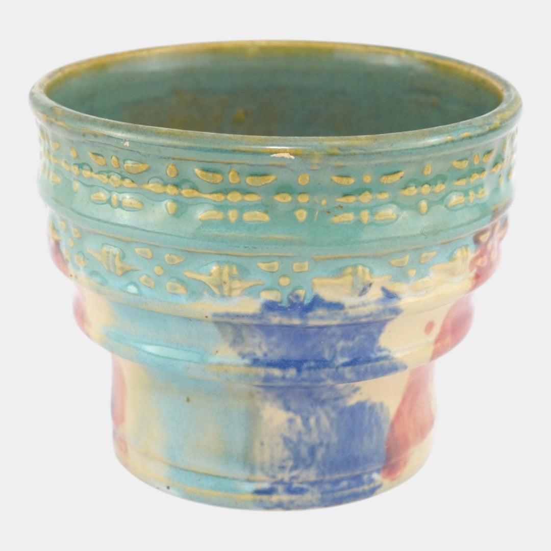 Hull Pottery Early Art Vintage 1920s Blue Stepped Stoneware Jardiniere 536-5 - Just Art Pottery