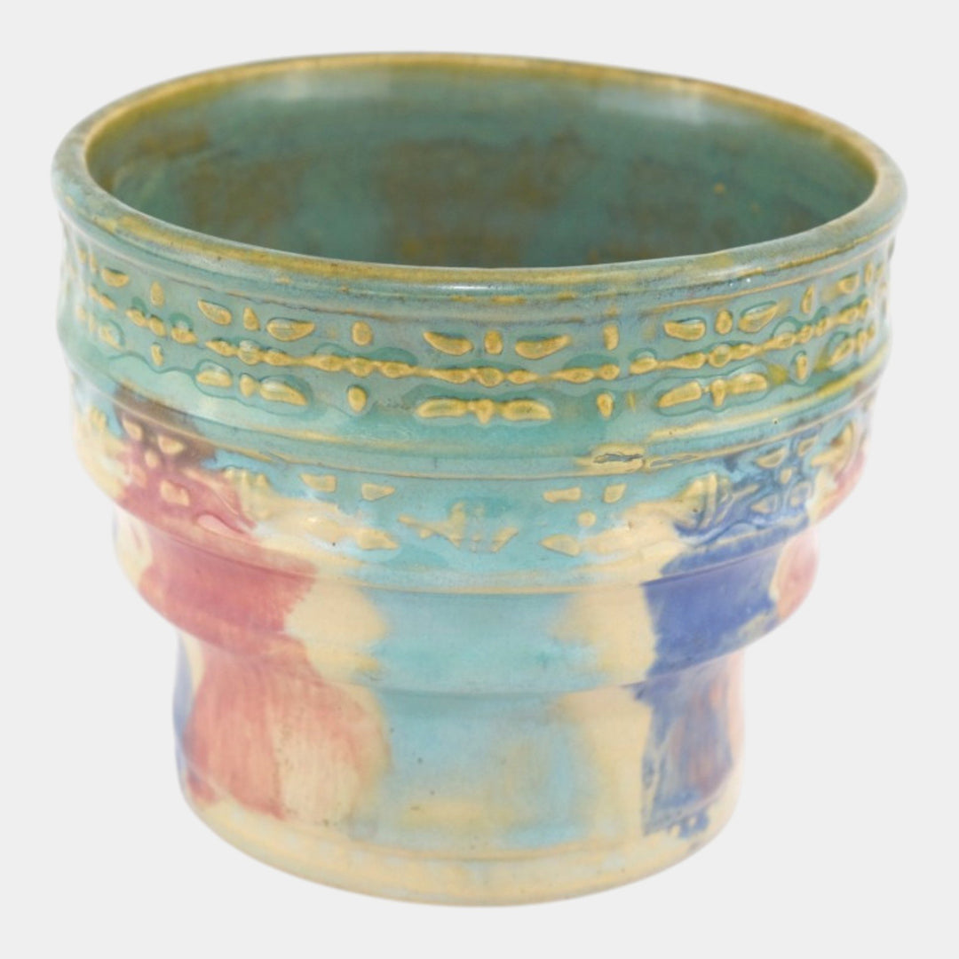 Hull Pottery Early Art Vintage 1920s Blue Stepped Stoneware Jardiniere 536-5 - Just Art Pottery
