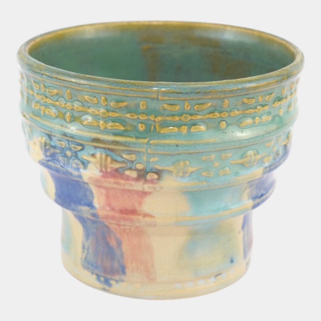 Hull Pottery Early Art Vintage 1920s Blue Stepped Stoneware Jardiniere 536-5 - Just Art Pottery