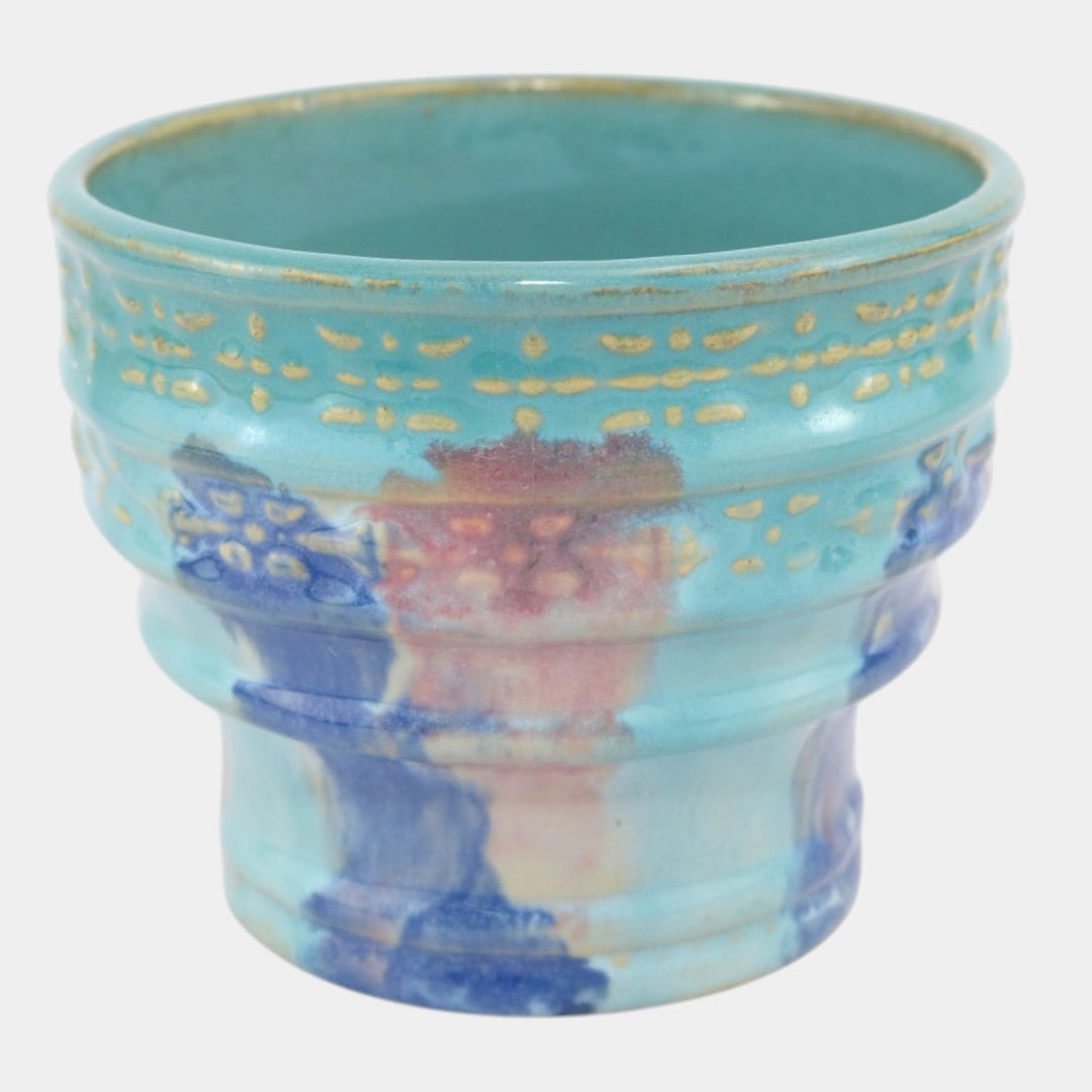 Hull Pottery Early Art Vintage 1920s Blue Stepped Stoneware Jardiniere 536-5 - Just Art Pottery