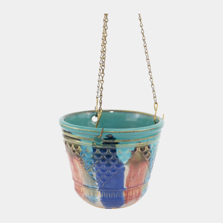 Hull Early Art Vintage Pottery 1920s Stoneware Hanging Basket With Chain - Just Art Pottery