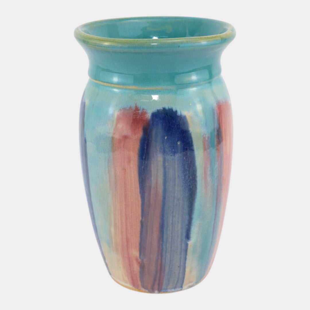 Hull Early Art Vintage Pottery 1920s Blue Red Stoneware Vase 32-8 - Just Art Pottery