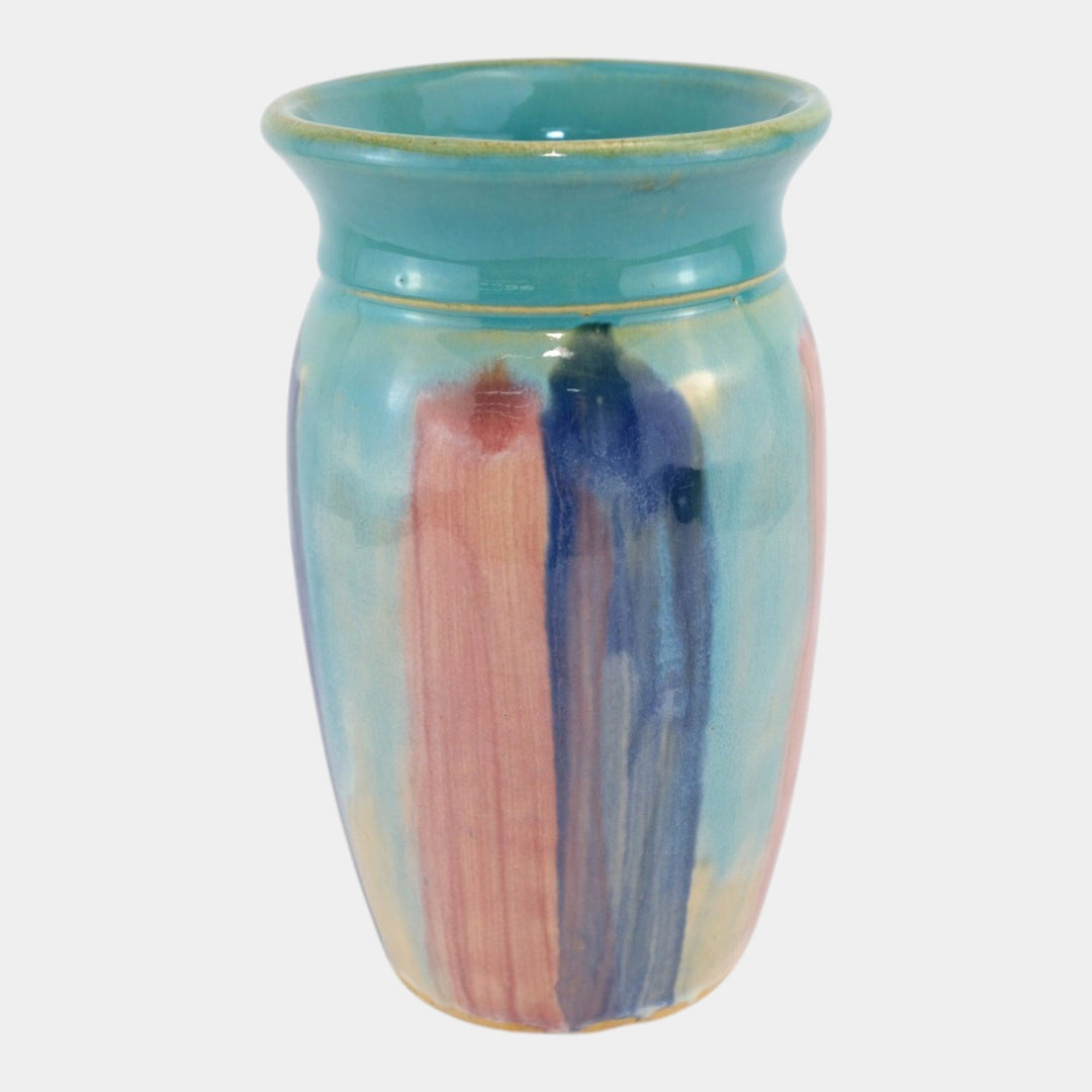 Hull Early Art Vintage Pottery 1920s Blue Red Stoneware Vase 32-8 - Just Art Pottery
