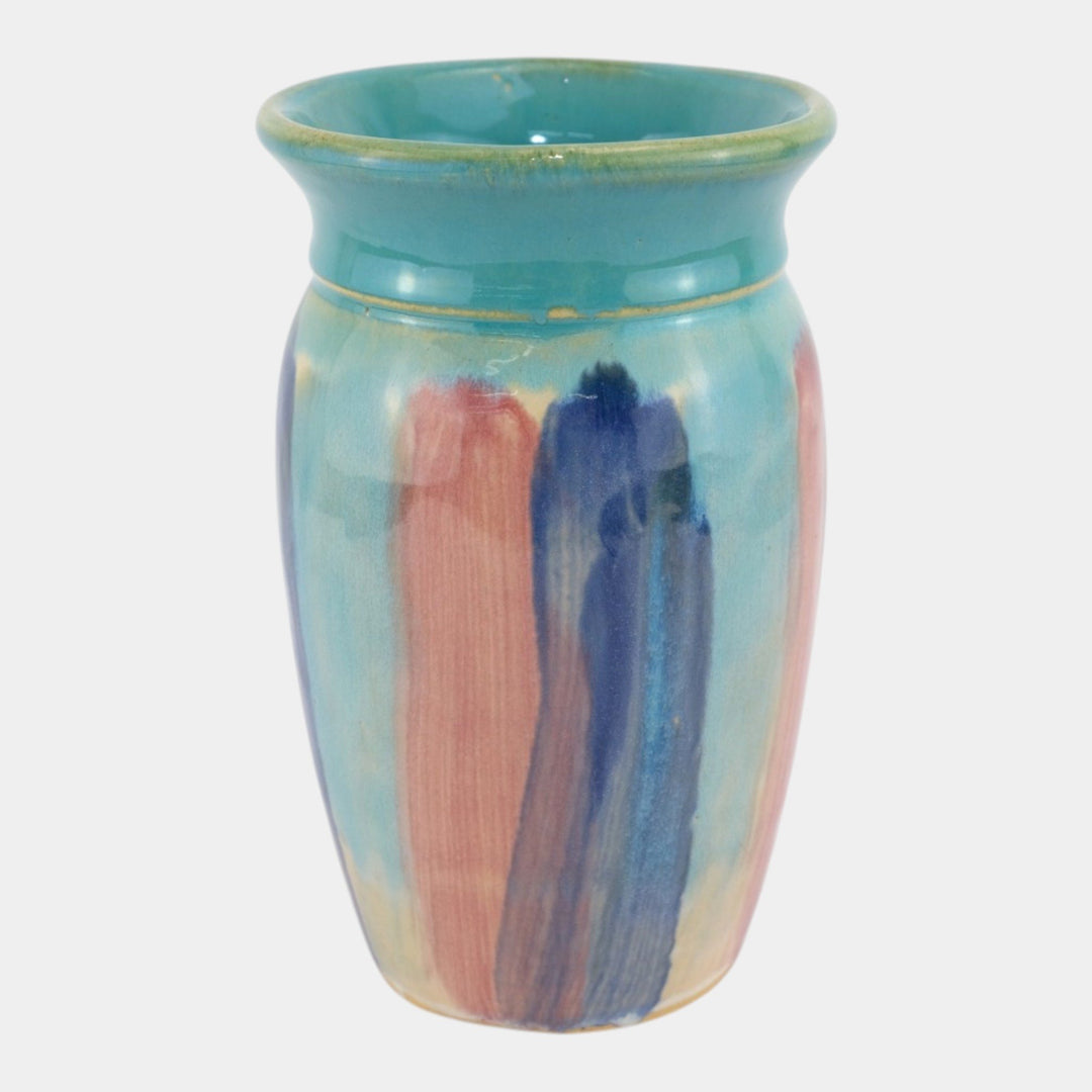 Hull Early Art Vintage Pottery 1920s Blue Red Stoneware Vase 32-8 - Just Art Pottery