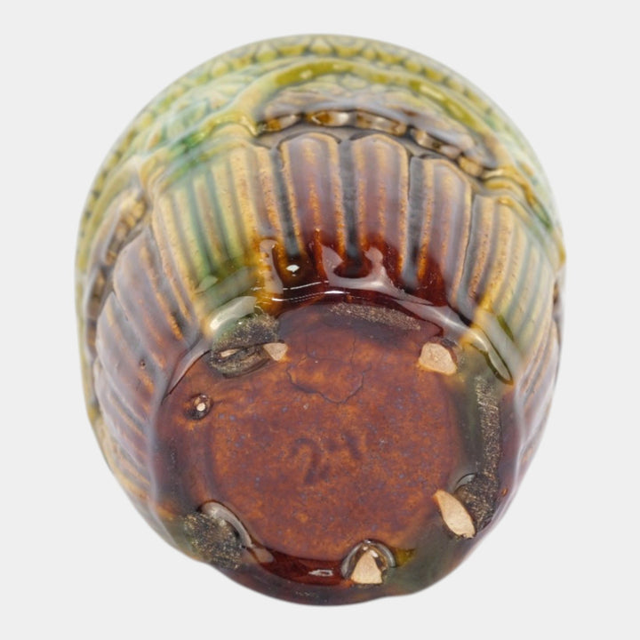 Brush McCoy 1927 Art Pottery Green Brown Blended Majolica Satyr Face Jardiniere - Just Art Pottery