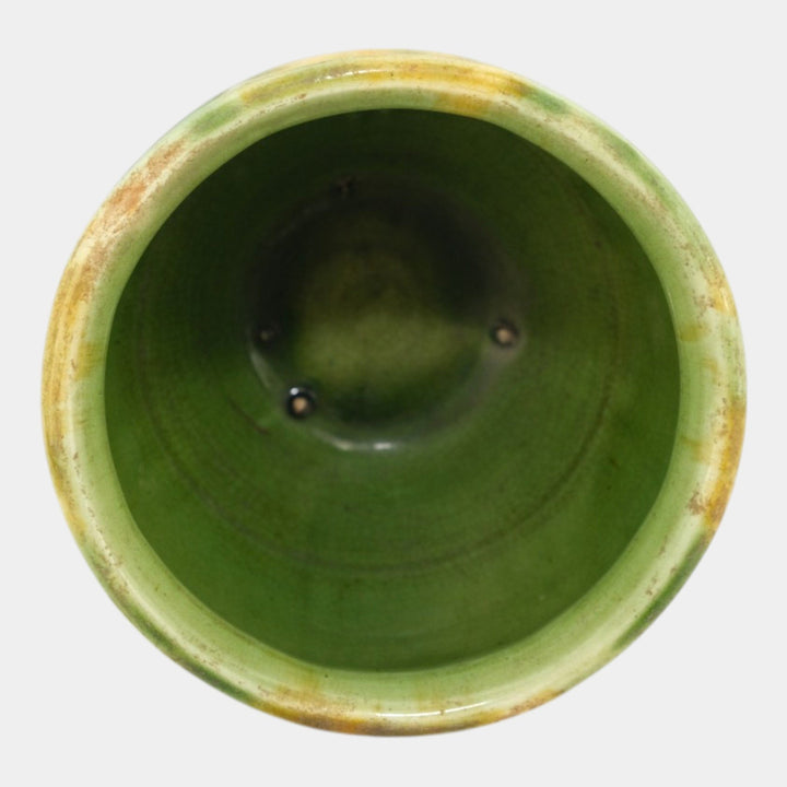 Brush McCoy 1910s Art Pottery Green Brown Blended Majolica Greek Key Jardiniere - Just Art Pottery