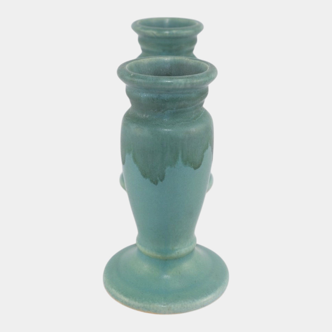 Roseville Carnelian I Green 1926 Vintage Art Pottery Ceramic Double Bud Vase 56-5 - Just Art Pottery