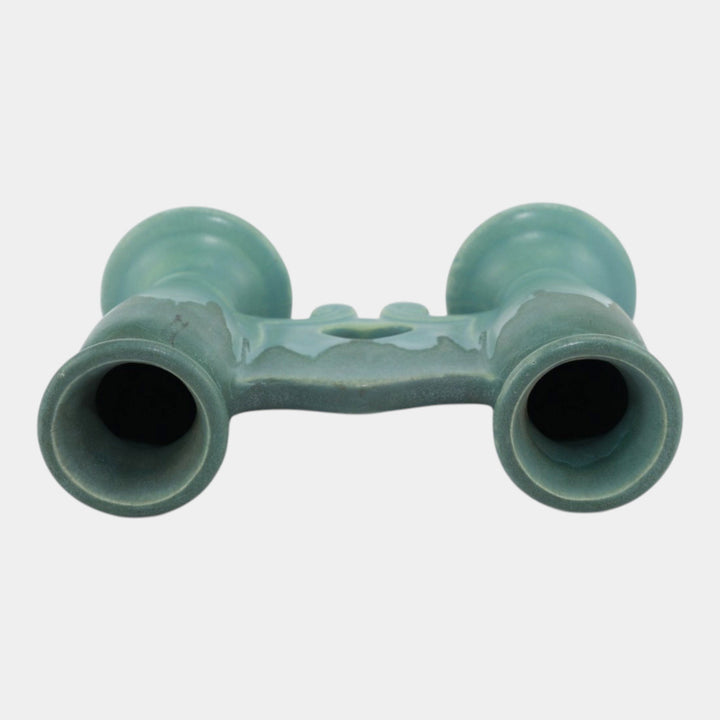 Roseville Carnelian I Green 1926 Vintage Art Pottery Ceramic Double Bud Vase 56-5 - Just Art Pottery