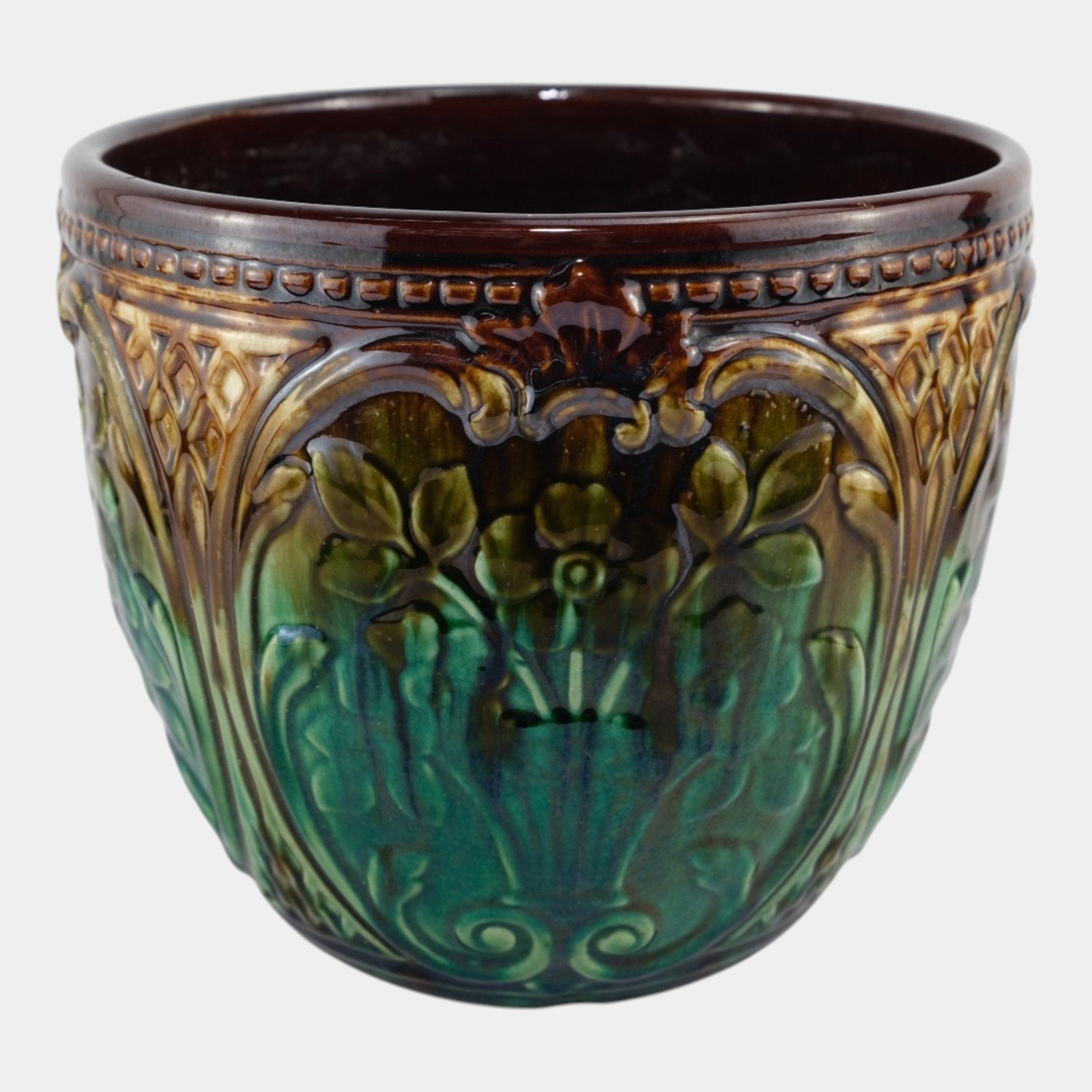 Weller 1900s Art Nouveau Pottery Green Brown Blended Majolica