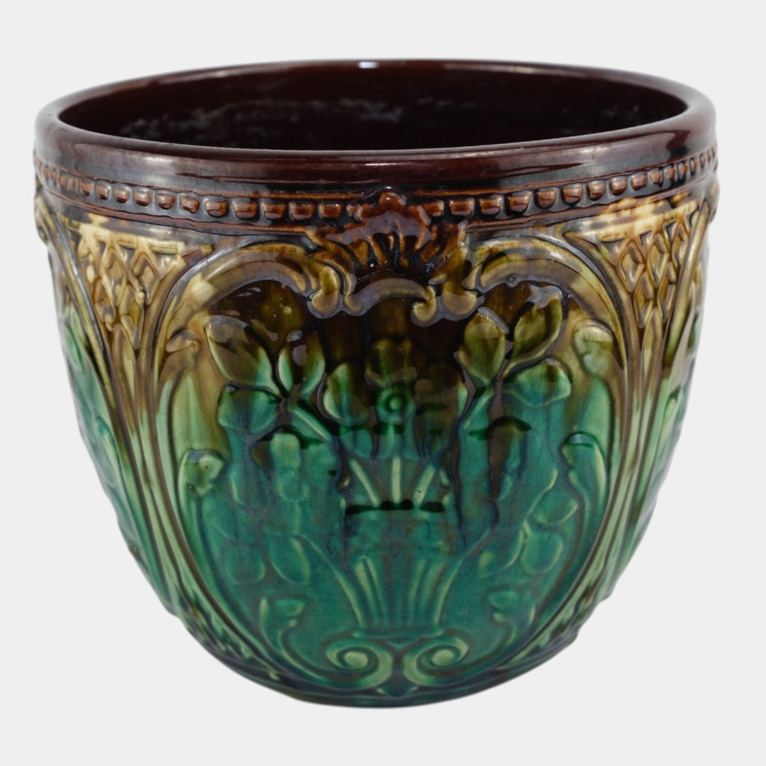 Weller 1900s Art Nouveau Pottery Green Brown Blended Majolica Ceramic Jardiniere - Just Art Pottery
