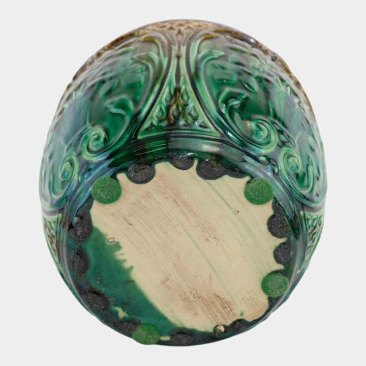 Weller 1900s Art Nouveau Pottery Green Brown Blended Majolica Ceramic Jardiniere - Just Art Pottery