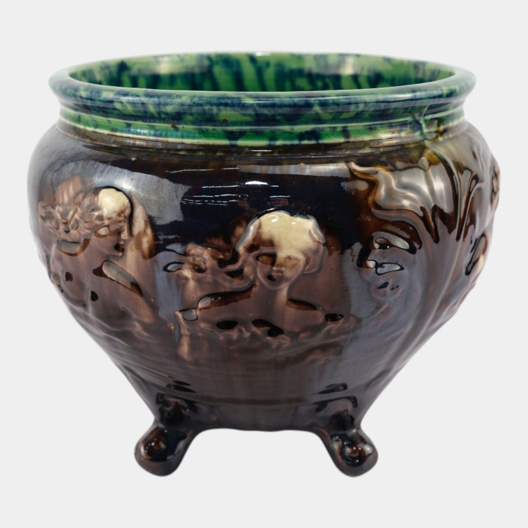 Weller 1900s Art Pottery Majolica Sirens Of The Seas Mermaids Footed Jardiniere - Just Art Pottery