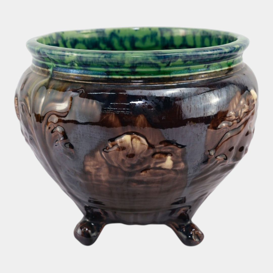 Weller 1900s Art Pottery Majolica Sirens Of The Seas Mermaids Footed Jardiniere - Just Art Pottery