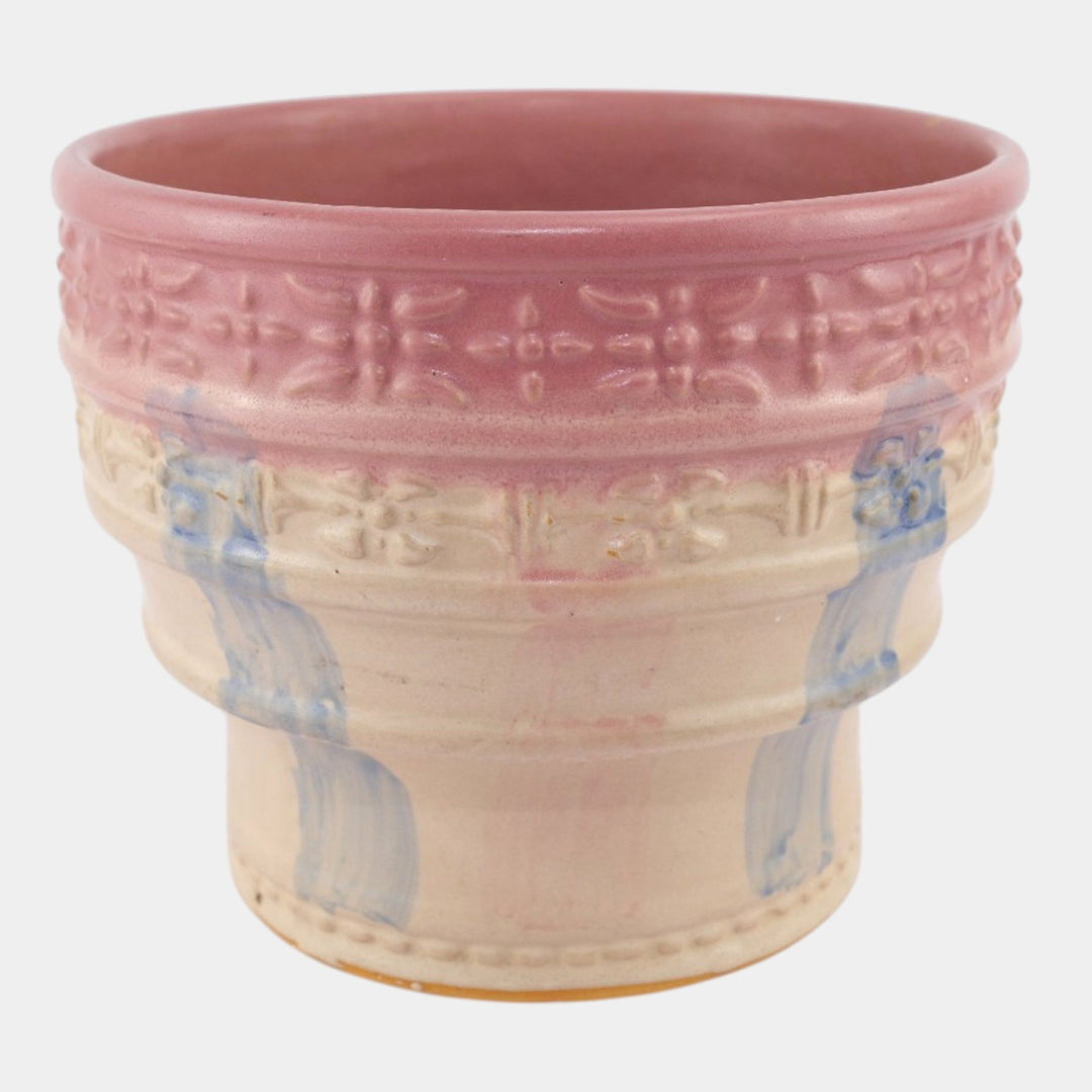 Hull Pottery Early Arts 1920s Stoneware Pastel Pink Large Jardiniere 536-8 - Just Art Pottery