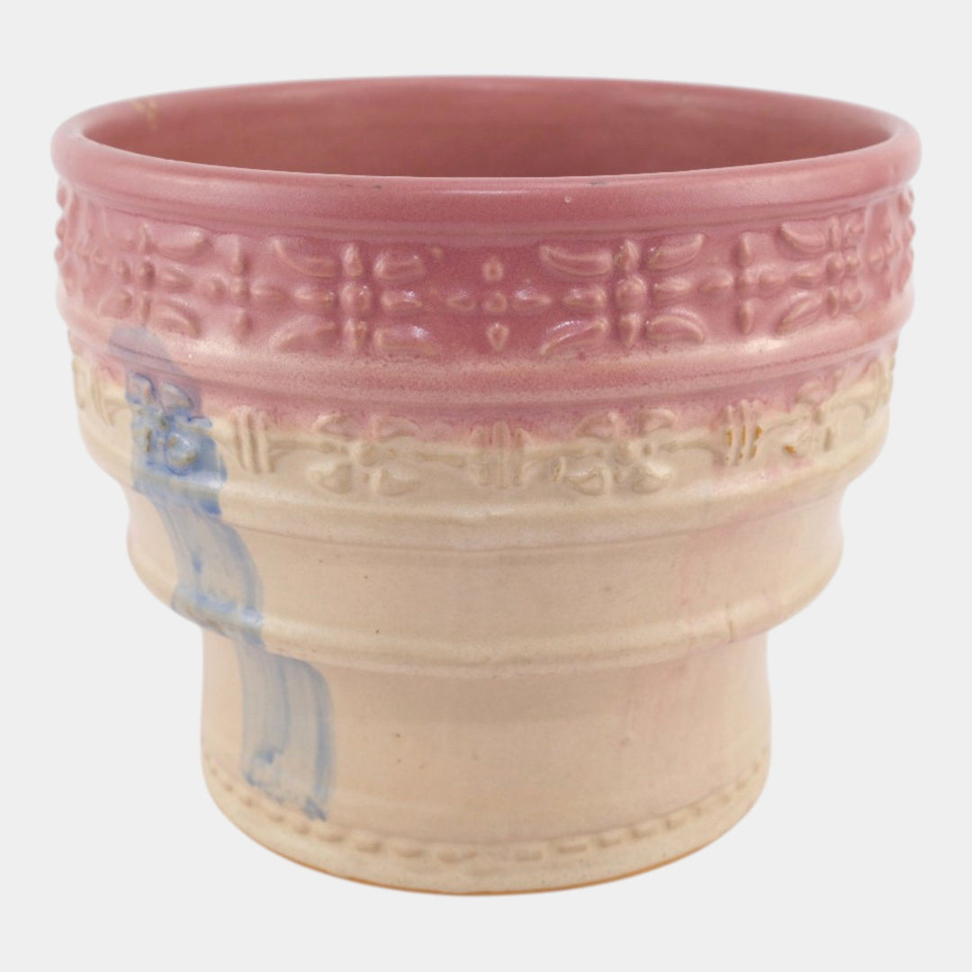 Hull Pottery Early Arts 1920s Stoneware Pastel Pink Large Jardiniere 536-8 - Just Art Pottery