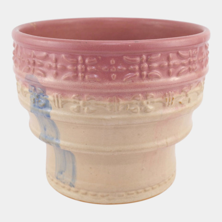Hull Pottery Early Arts 1920s Stoneware Pastel Pink Large Jardiniere 536-8 - Just Art Pottery