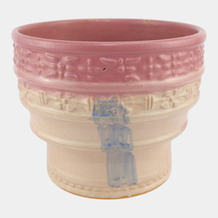 Hull Pottery Early Arts 1920s Stoneware Pastel Pink Large Jardiniere 536-8 - Just Art Pottery