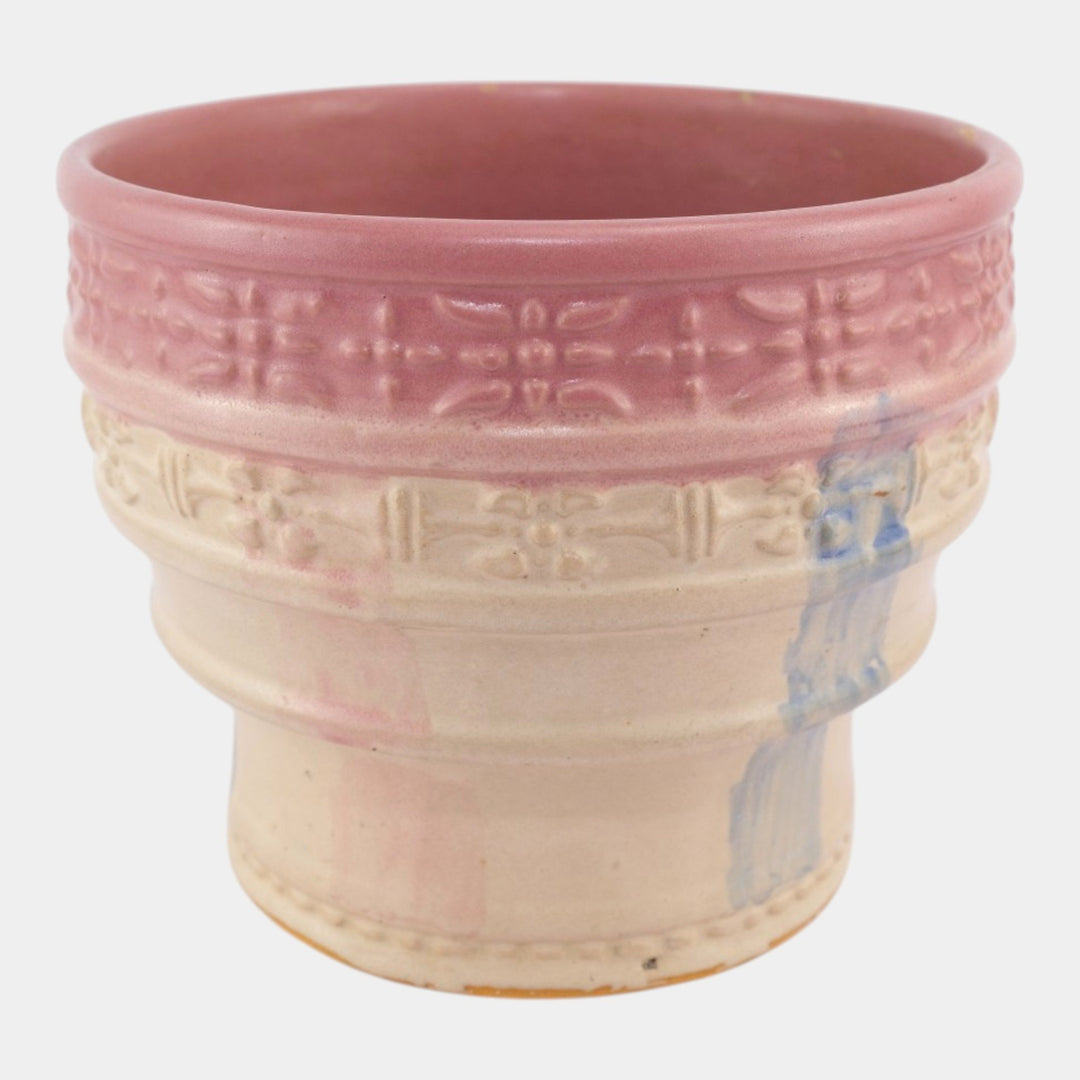 Hull Pottery Early Arts 1920s Stoneware Pastel Pink Large Jardiniere 536-8 - Just Art Pottery