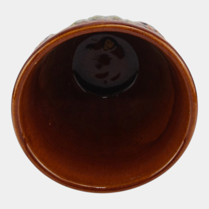Brush McCoy 1927 Art Pottery Green Brown Blended Majolica Satyr Face Jardiniere - Just Art Pottery