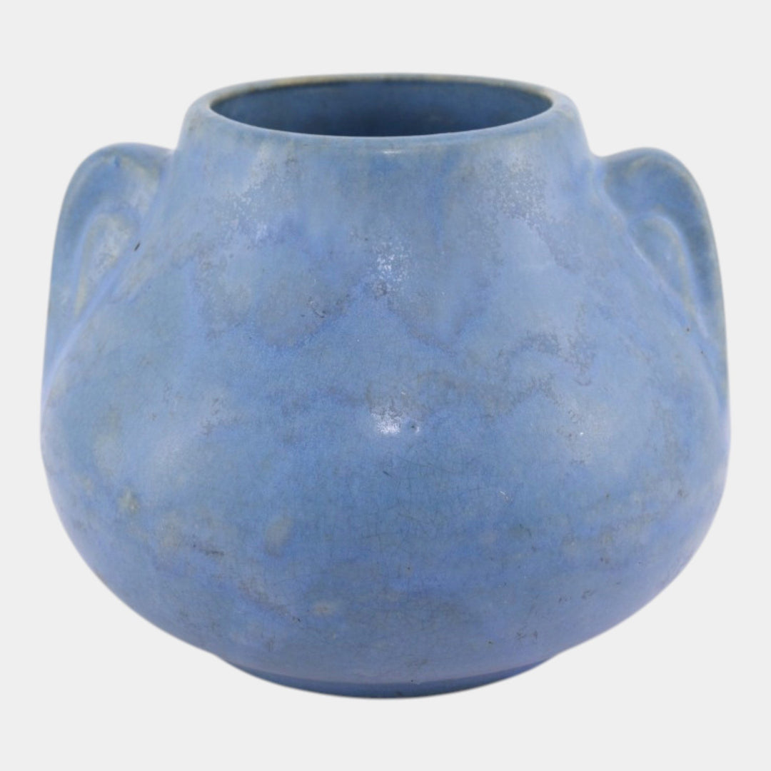Brush McCoy Art Vellum 1930s Art Deco Pottery Mottled Matte Blue Fawn Vase 716 - Just Art Pottery