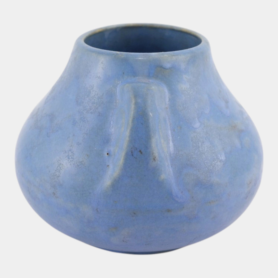 Brush McCoy Art Vellum 1930s Art Deco Pottery Mottled Matte Blue Fawn Vase 716 - Just Art Pottery