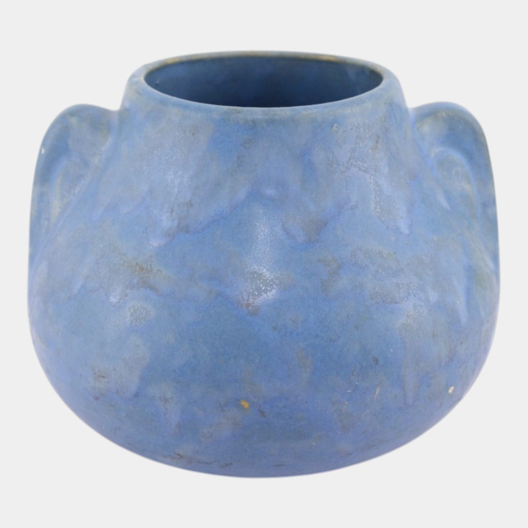 Brush McCoy Art Vellum 1930s Art Deco Pottery Mottled Matte Blue Fawn Vase 716 - Just Art Pottery
