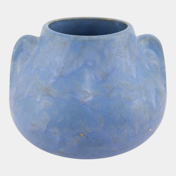Brush McCoy Art Vellum 1930s Art Deco Pottery Mottled Matte Blue Fawn Vase 716 - Just Art Pottery