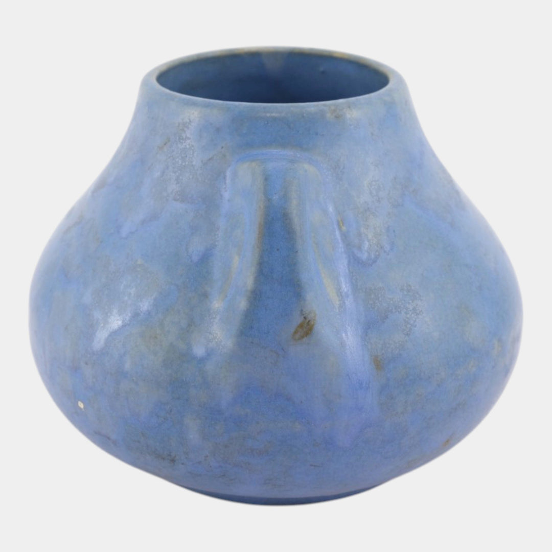Brush McCoy Art Vellum 1930s Art Deco Pottery Mottled Matte Blue Fawn Vase 716 - Just Art Pottery