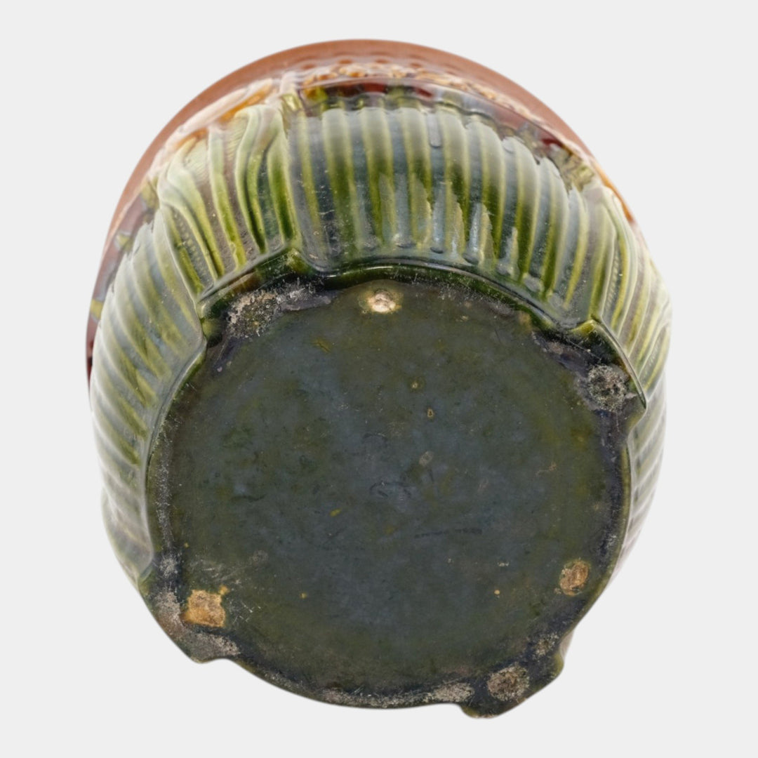 Brush McCoy 1927 Art Pottery Green Brown Blended Majolica Tulip Jardiniere 257 - Just Art Pottery