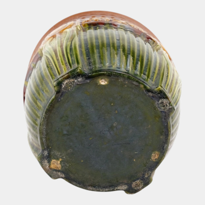 Brush McCoy 1927 Art Pottery Green Brown Blended Majolica Tulip Jardiniere 257 - Just Art Pottery