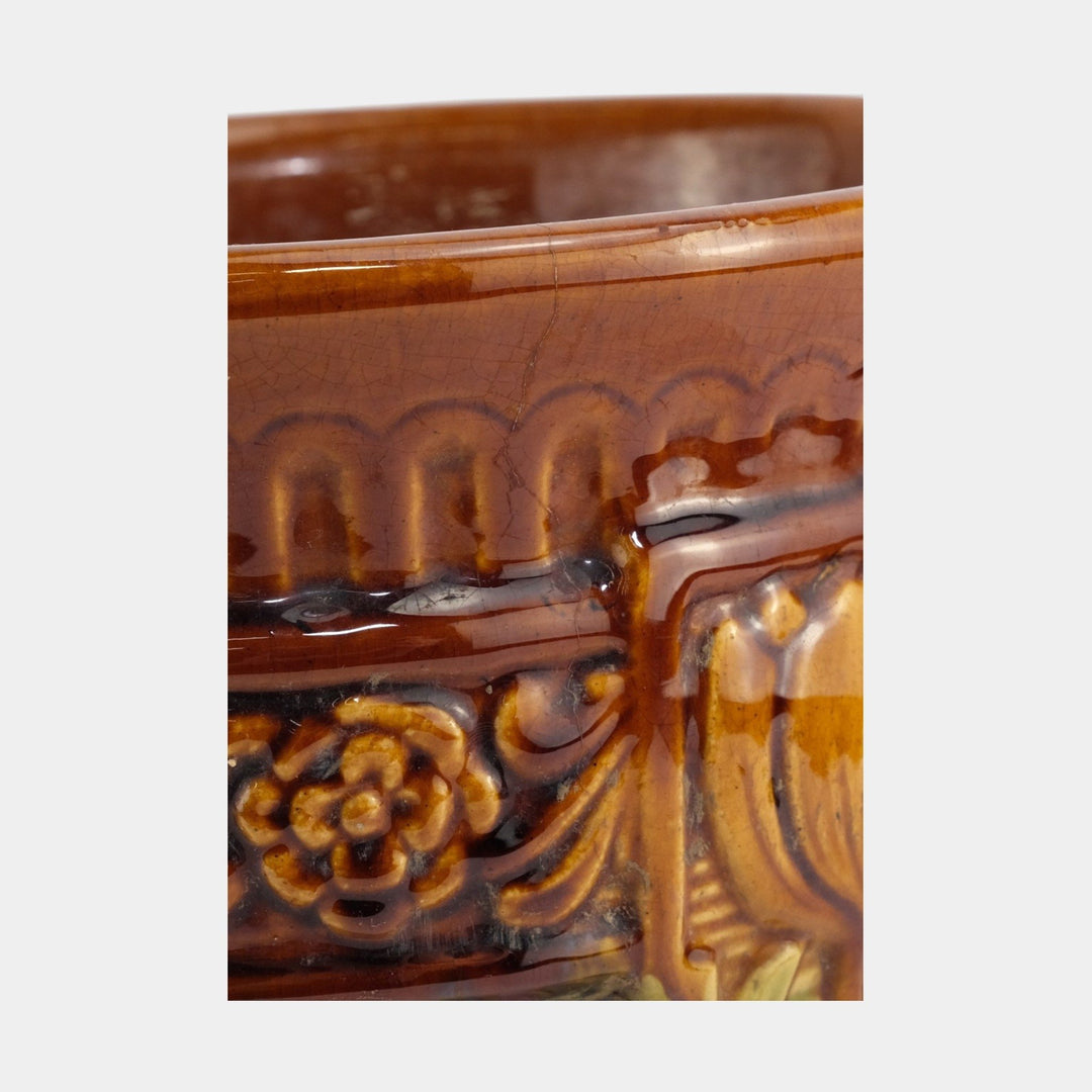 Brush McCoy 1927 Art Pottery Green Brown Blended Majolica Tulip Jardiniere 257 - Just Art Pottery