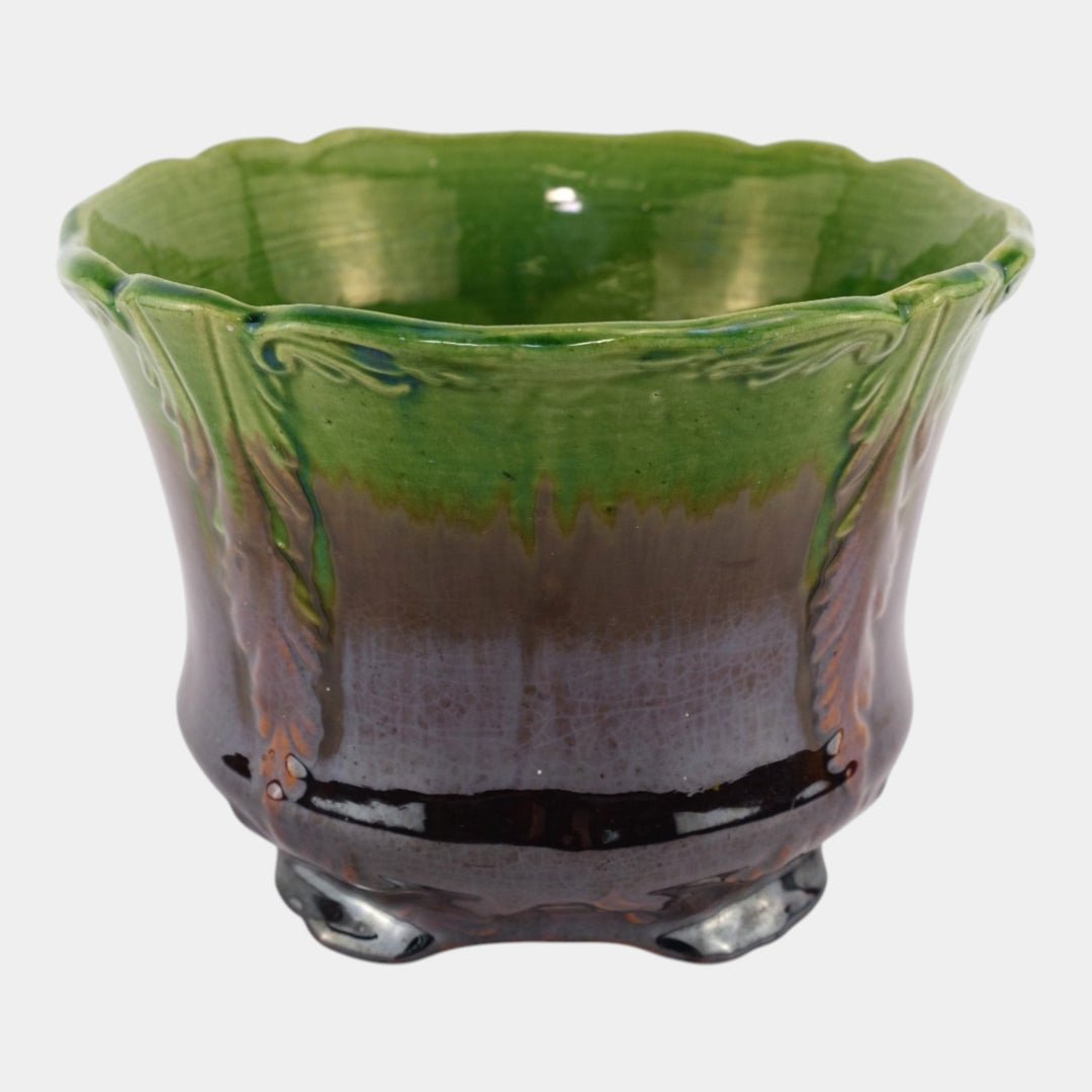 Brush McCoy Early 1900s Art Pottery Green Brown Blended Majolica Jardiniere - Just Art Pottery