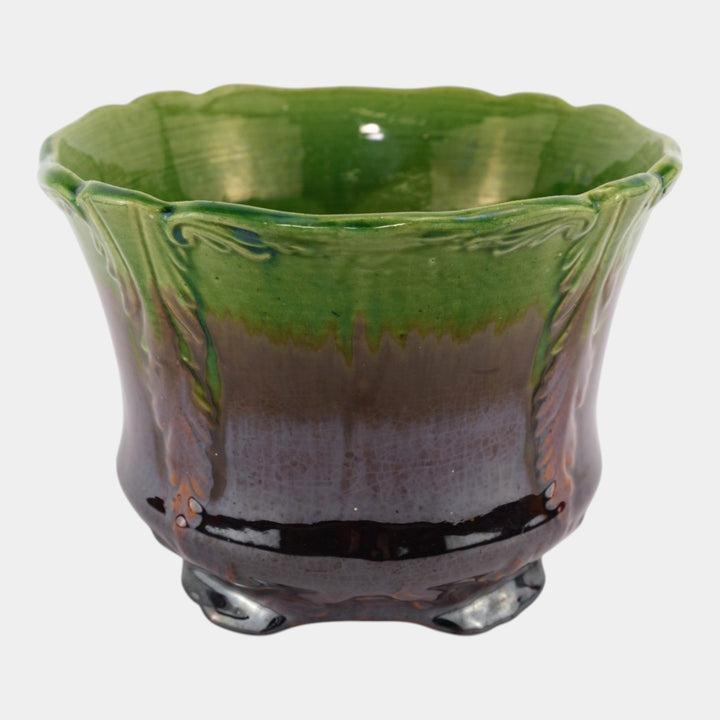 Brush McCoy Early 1900s Art Pottery Green Brown Blended Majolica Jardiniere - Just Art Pottery